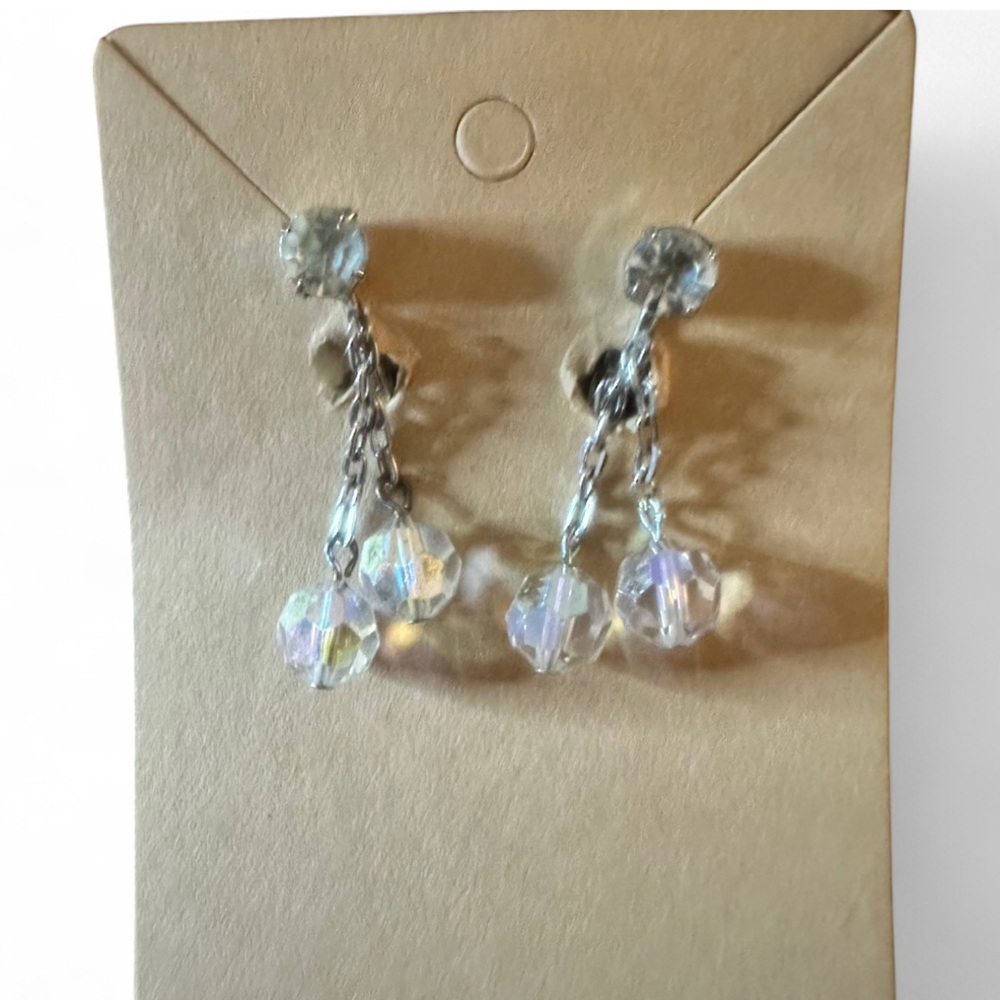 Vintage Aurora Crystal Dangle Clip on Earrings